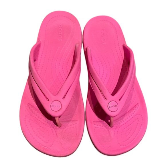 CROCS Pink Crocband Flip Flop Thong Sandals Shoes Womens Size 7 Flats Vacation - Picture 3 of 12